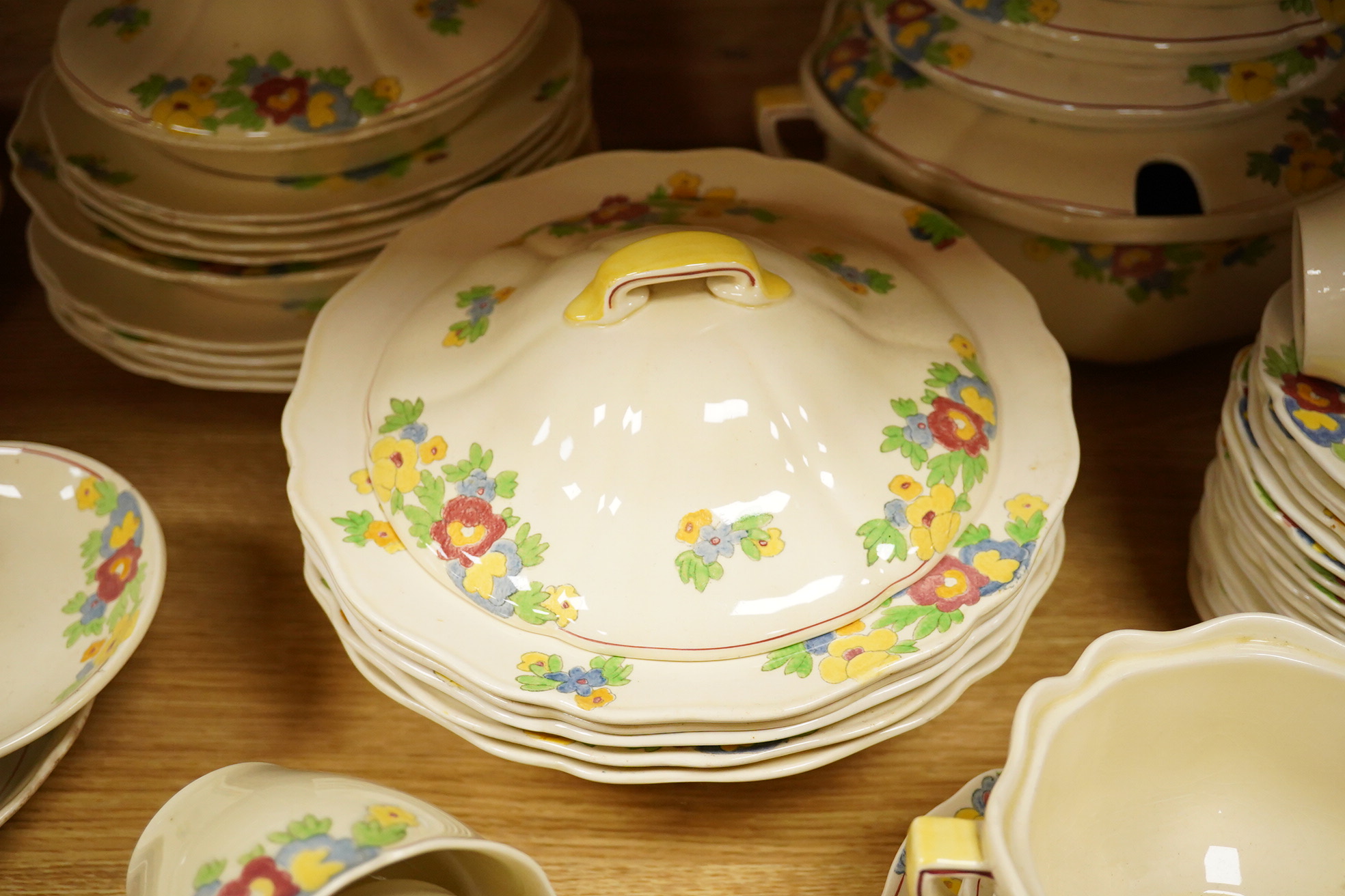 A Royal Doulton Minden part dinner service to include service to include tureens, cups and saucers and jugs